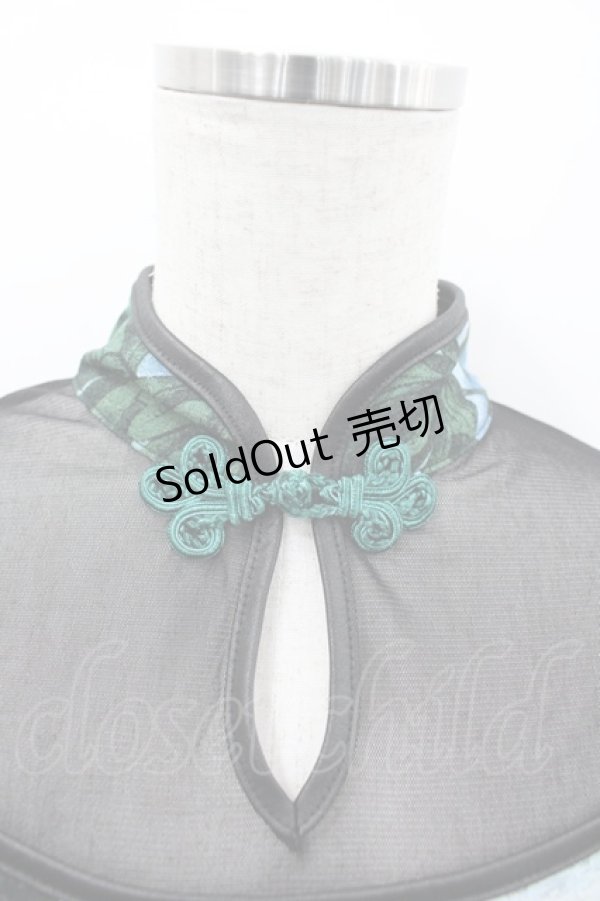 画像3: Ozz On / 風景pt&チュール切替チャイナトップス  ブラック×グリーン I-26-03-12-034-OO-TO-SA-ZI (3)