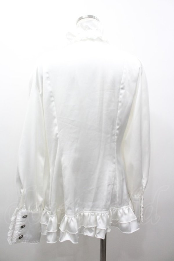 画像2: 未知星辰的来信 / リボンタイサテン立ち襟長袖ブラウス  白Ｘ黒 I-26-03-12-004-LO-BL-SA-ZI (2)