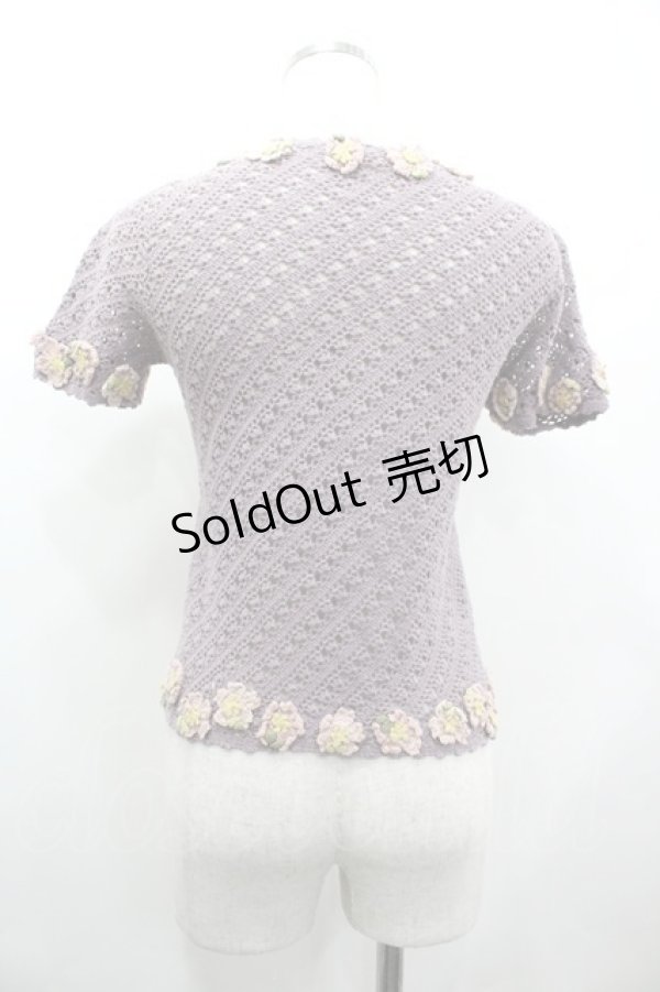 画像2: WONDERFUL WORLD / フラワーモチーフ半袖ニットカーディガン  ラベンダー I-26-03-12-040-LO-TO-SA-ZI (2)