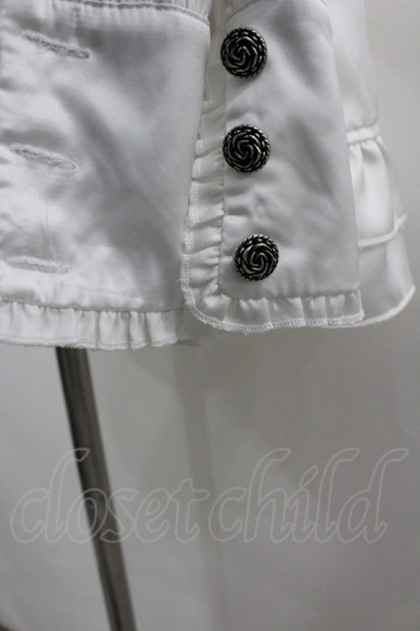 画像4: 未知星辰的来信 / リボンタイサテン立ち襟長袖ブラウス  白Ｘ黒 I-26-03-12-004-LO-BL-SA-ZI (4)