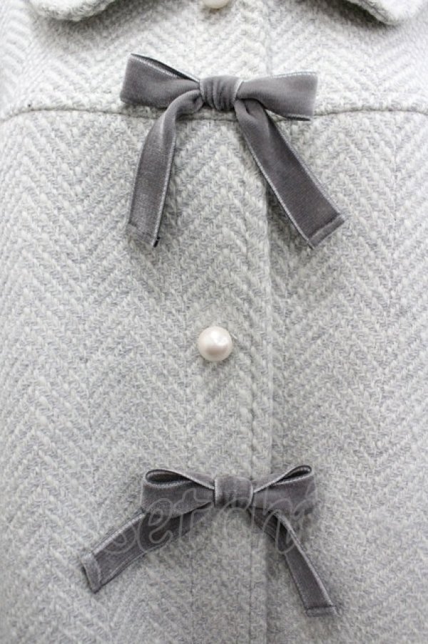 画像3: Melody BasKet / リボンパールヘリンボーンショートコート  グレー I-26-03-12-043-LO-CO-SA-ZI (3)