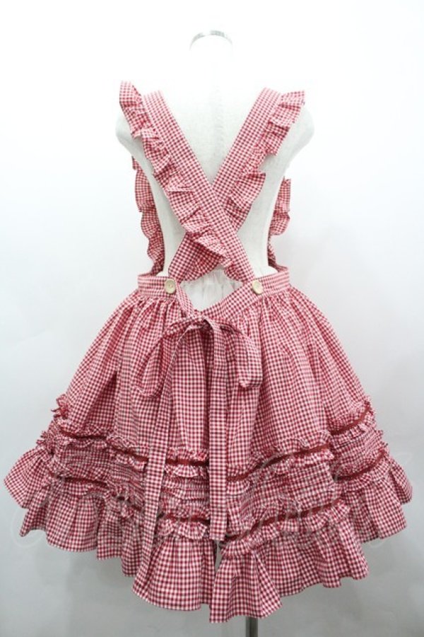 画像2: MOMOKO HOUSE / ハートギンガムチェックフリルエプロン  赤Ｘ白チェック I-26-03-12-045-LO-OP-SA-ZI (2)