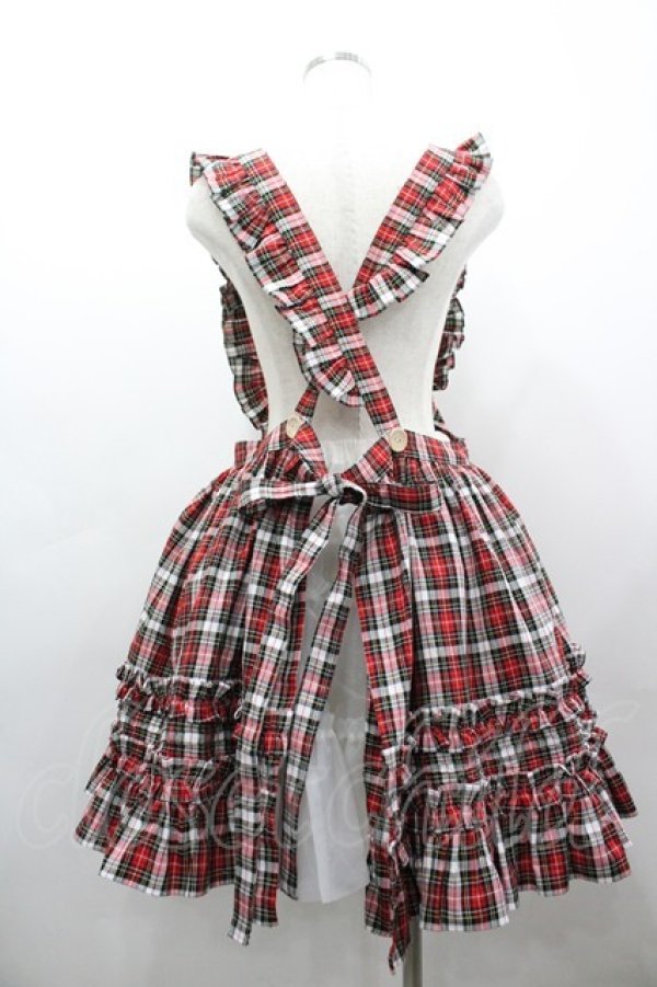 画像2: MOMOKO HOUSE / タータンチェックフリルエプロン  赤チェック I-26-03-12-046-LO-OP-SA-ZI (2)