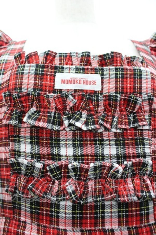 画像3: MOMOKO HOUSE / タータンチェックフリルエプロン  赤チェック I-26-03-12-046-LO-OP-SA-ZI (3)