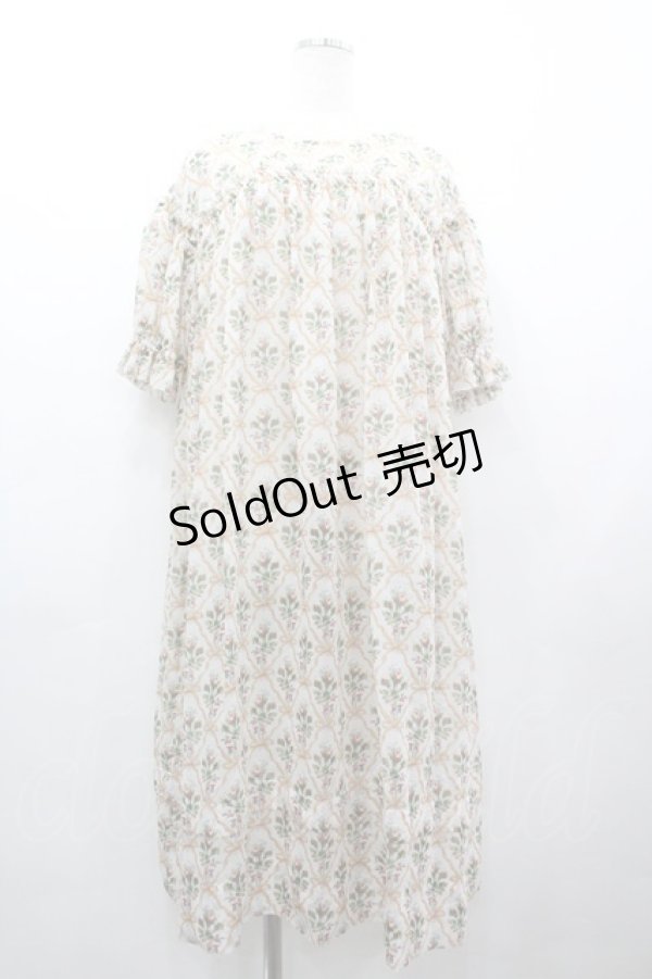 画像1: Maison de minette / ブーケ格子ワンピース  白Ｘブラウン I-26-03-12-053-LO-OP-SA-ZI (1)