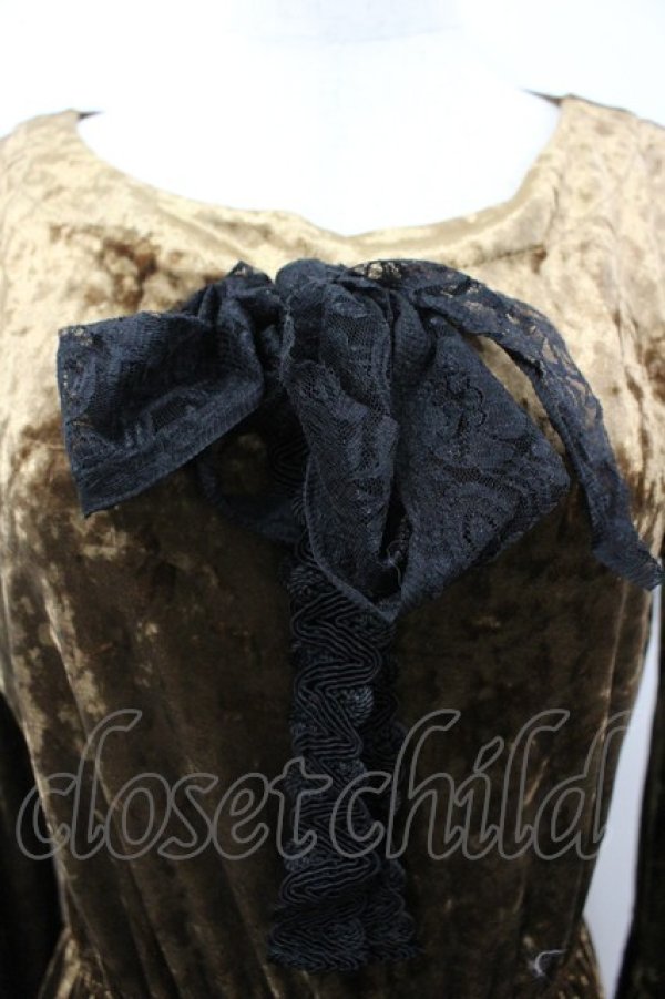 画像3: MARBLE / アンティークブローチ付きベルスリーブワンピース  ブラウンＸ黒 I-26-03-12-061-GO-OP-SA-ZI (3)