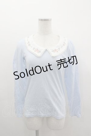 画像: Fi.n.t / フラワー襟刺繍カットソー  サックスＸ白 I-26-03-12-007-CA-TO-SA-ZI
