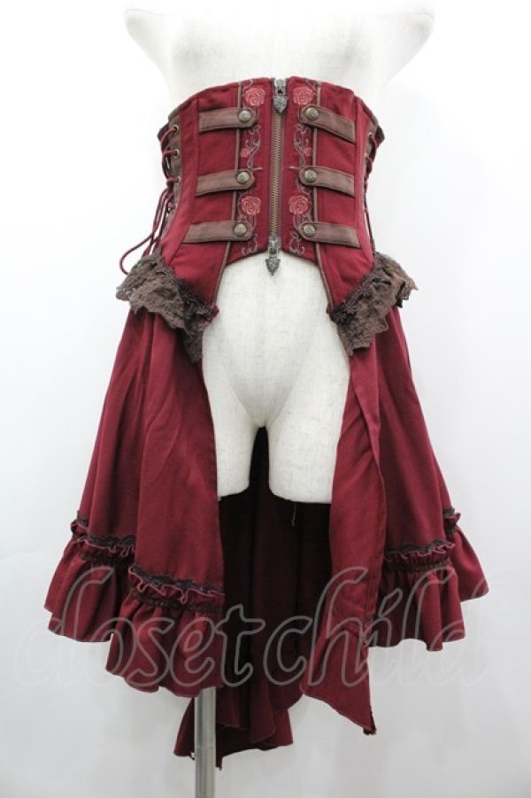 画像1: Ozz oneste / 薔薇刺繍ダブルZIPコルセット  ボルドー I-26-03-12-078-OO-ZA-SA-ZI (1)