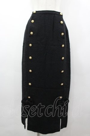 画像: INGEBORG / パールボタン&2つリボンスカート M ブラック I-26-03-12-079-LO-SK-SA-ZI