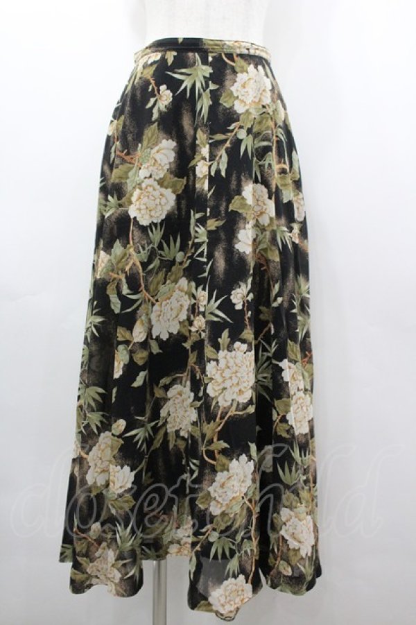 画像1: KANEKO ISAO / 芍薬柄スカート  ブラック I-26-03-12-083-EL-SK-SA-ZI (1)