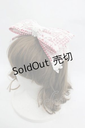 画像: MOMOKO HOUSE / ギンガムチェックレースリボンヘッドドレスクリップ  赤Ｘ白チェック I-26-03-12-099-LO-AC-SA-ZI
