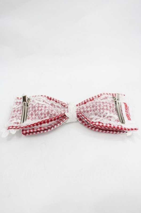 画像3: MOMOKO HOUSE / ギンガムチェックレースリボンヘッドドレスクリップ  赤Ｘ白チェック I-26-03-12-099-LO-AC-SA-ZI (3)
