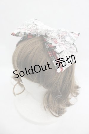 画像: MOMOKO HOUSE / タータンチェックレースリボンヘッドドレスクリップ  赤チェック I-26-03-12-100-LO-AC-SA-ZI