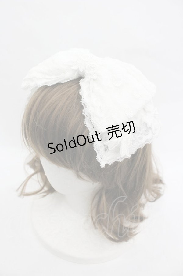 画像1: MOMOKO HOUSE / ローズ&レースリボンヘッドドレスクリップ  白 I-26-03-12-102-LO-AC-SA-ZI (1)