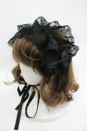 画像: ATELIER PIERROT / レースリボンヘッドドレス  黒 I-26-03-12-104-EL-AC-SA-ZI