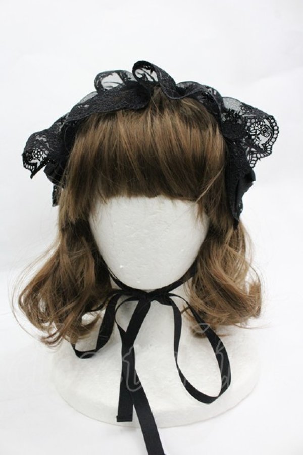 画像2: ATELIER PIERROT / レースリボンヘッドドレス  黒 I-26-03-12-104-EL-AC-SA-ZI (2)