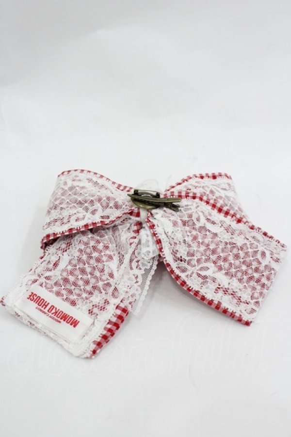 画像2: MOMOKO HOUSE / ギンガムフラワーリボンレース2WAY  赤Ｘ白チェック I-26-03-12-115-LO-ZA-SA-ZI (2)
