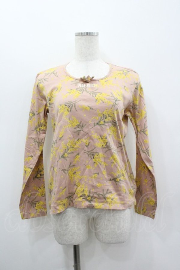 画像1: PINK HOUSE / ミモザ柄長袖Tシャツ M ピンク I-26-03-12-013-LO-TS-SA-ZI (1)