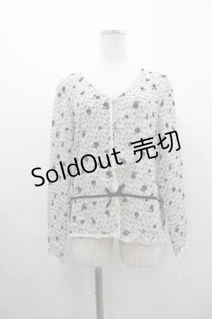 画像: INGEBORG / フロッキーバラptVネックカーディガン  ホワイト×ブラック I-26-03-12-019-LO-TO-SA-ZI