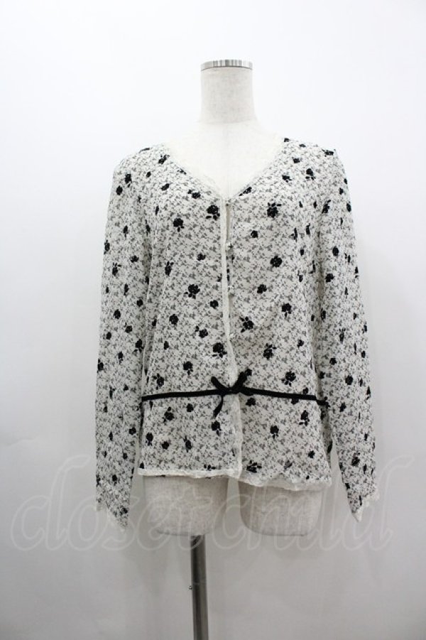 画像1: INGEBORG / フロッキーバラptVネックカーディガン  ホワイト×ブラック I-26-03-12-019-LO-TO-SA-ZI (1)