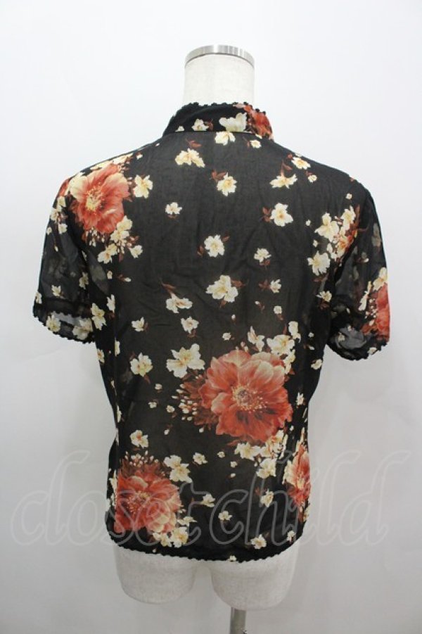 画像3: INGEBORG / チャイナボタンフラワーシフォン半袖ブラウス S ブラック I-26-03-12-020-LO-BL-SA-ZI (3)