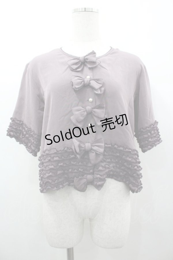 画像1: KANEKO ISAO / 4つリボン&パールボタンショート丈ブラウス  パープル I-26-03-12-021-EL-BL-SA-ZI (1)