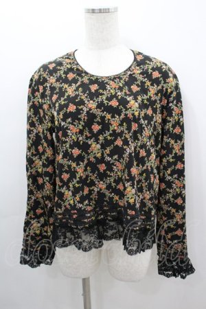 画像: WONDERFUL WORLD / 花格子柄ノーカラーブラウス  ブラック I-26-03-12-023-LO-BL-SA-ZI