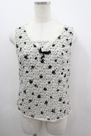 画像: INGEBORG / フロッキーバラptノースリーブブラウス  ホワイト×ブラック I-26-03-12-024-LO-TO-SA-ZI