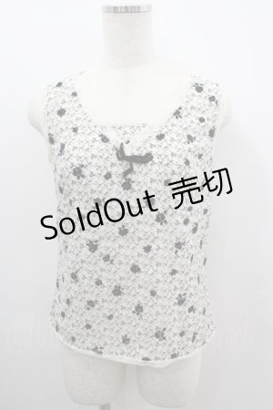 画像: INGEBORG / フロッキーバラptノースリーブブラウス  ホワイト×ブラック I-26-03-12-024-LO-TO-SA-ZI