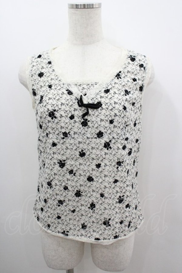 画像1: INGEBORG / フロッキーバラptノースリーブブラウス  ホワイト×ブラック I-26-03-12-024-LO-TO-SA-ZI (1)