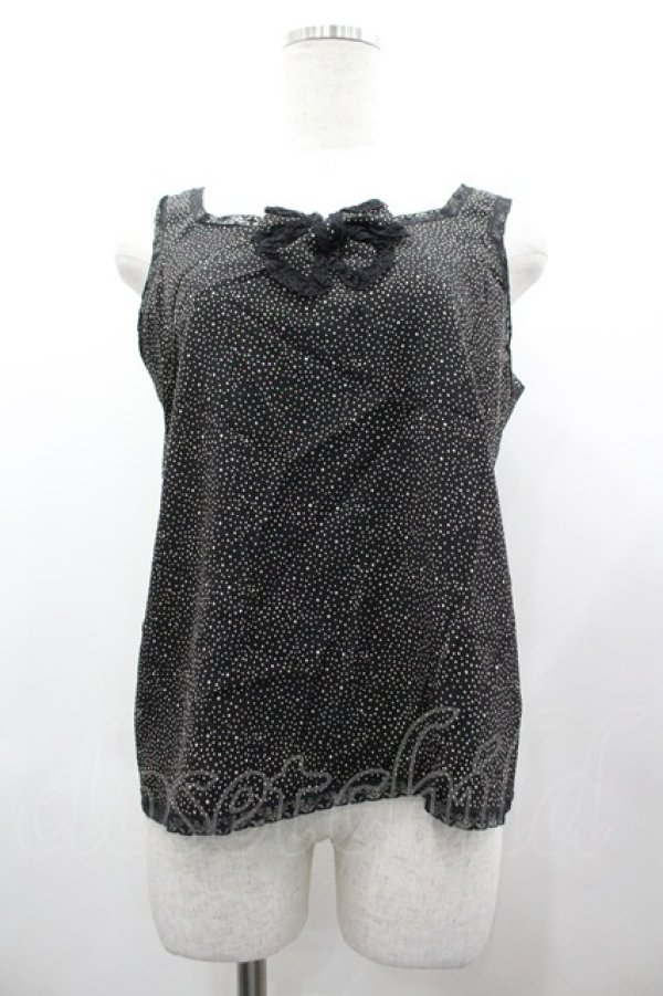 画像1: INGEBORG / ランダム水玉柄後ろボタンノースリーブブラウス  ブラック I-26-03-12-030-LO-BL-SA-ZI (1)