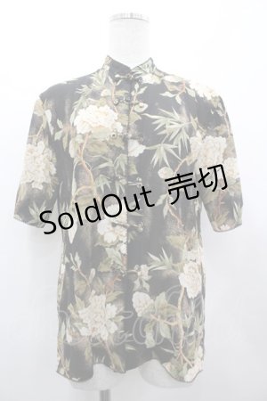 画像: KANEKO ISAO / 芍薬柄チャイナブラウス  ブラック I-26-03-12-032-EL-BL-SA-ZI