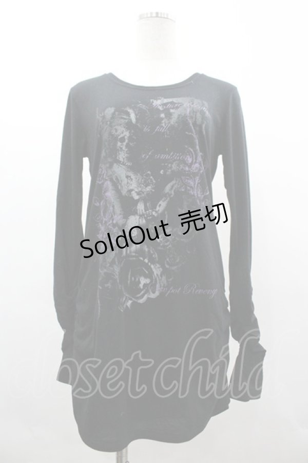 画像1: SEX POT ReVeNGe / ドクロ&英字プリント長袖カットソー S 黒ＸパープルＸグレー I-26-03-14-040-SP-TO-SA-ZI (1)