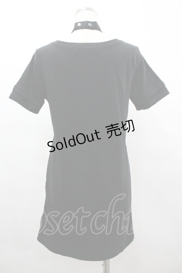 画像2: SEX POT ReVeNGe / クラッシュ&クロス半袖カットソー  黒Ｘ白 I-26-03-14-048-SP-TO-SA-ZI (2)