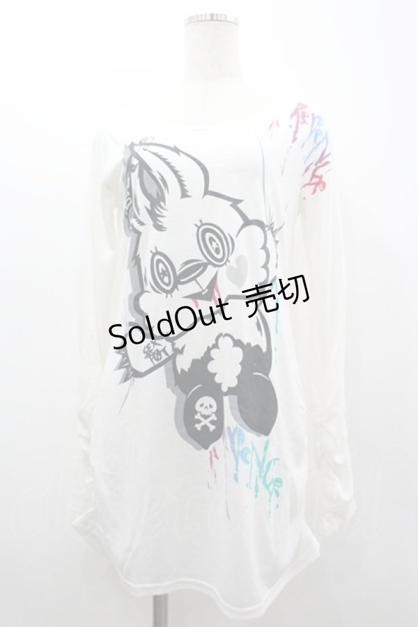 画像1: SEX POT ReVeNGe / つかみうさぎプリントカットソー S 黒Ｘカラフル I-26-03-14-050-SP-TO-SA-ZI (1)