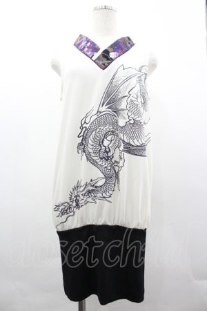 画像: Qutie Frash / 着物Vネック龍プリントノースリーブトップス  白Ｘパープル I-26-03-14-056-QU-TO-SA-ZI