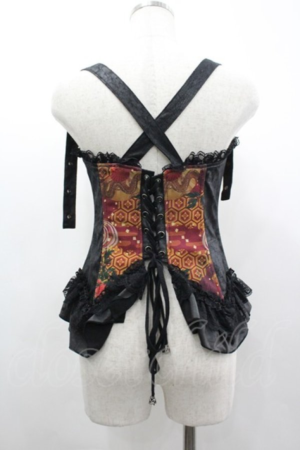 画像2: Qutie Frash / 和柄ホルターコルセット  黒Ｘ赤 I-26-03-14-057-QU-TO-SA-ZI (2)