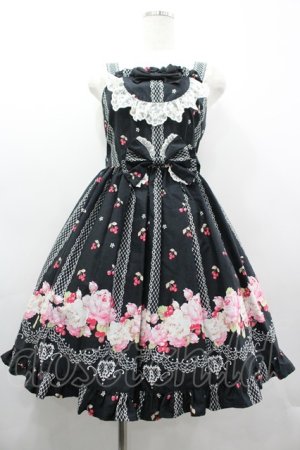 画像: BABY,THE STARS SHINE BRIGHT / チェリーローズ柄ジャンパースカート  黒 I-26-03-14-065-BA-OP-TE-ZI