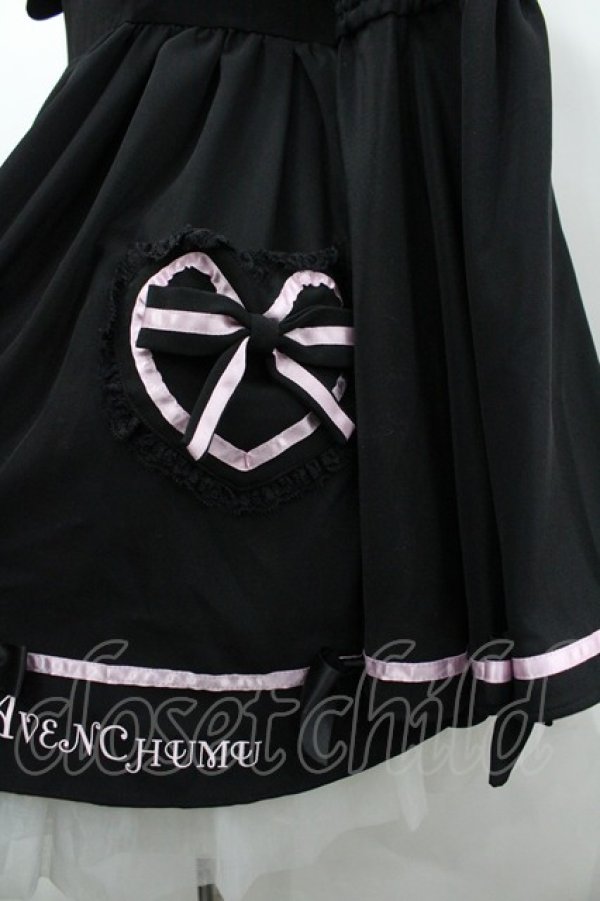 画像3: AVENCHUMU / Melty bicolor ribbon flare sleeve one piece  黒Ｘピンク I-26-03-14-066-LO-OP-SA-ZI (3)