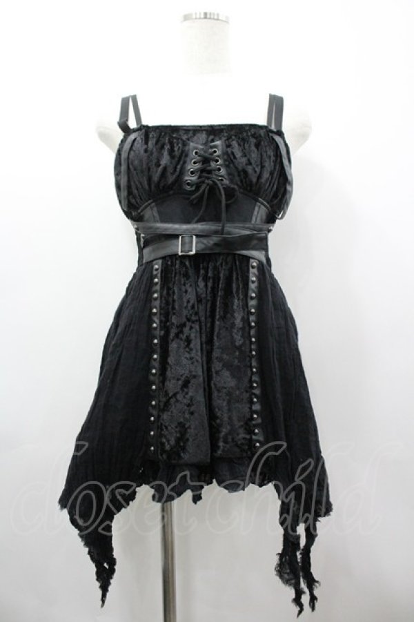 画像1: SEX POT ReVeNGe / コルセットデザインベルベットキャミワンピース  黒 I-26-03-14-070-SP-OP-SA-ZI (1)