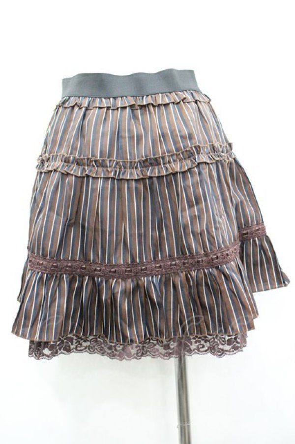 画像3: axes femme / はしごリボンストライプスカート M ブラウン I-26-03-14-077-AX-BL-TE-ZI (3)