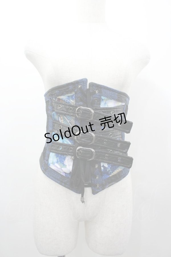 画像1: Qutie Frash / 3連ベルト和柄コルセット  青Ｘ黒 I-26-03-14-102-QU-TO-SA-ZI (1)