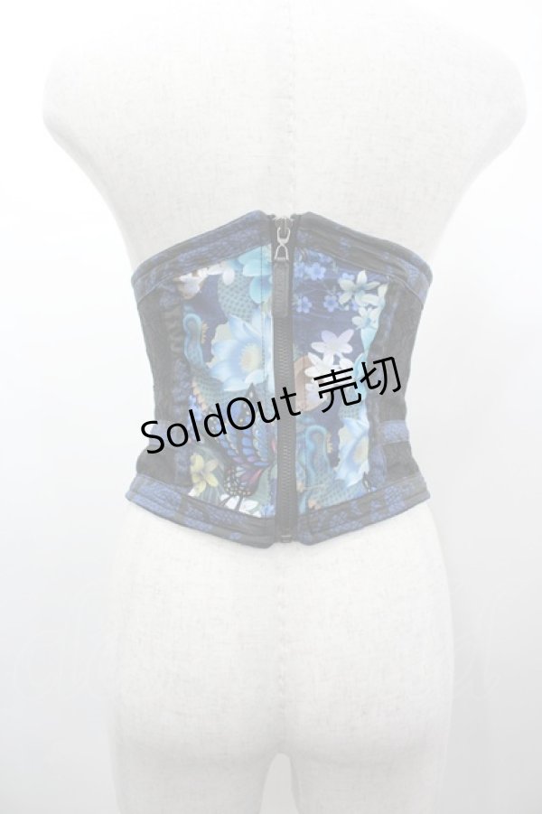 画像2: Qutie Frash / 3連ベルト和柄コルセット  青Ｘ黒 I-26-03-14-102-QU-TO-SA-ZI (2)