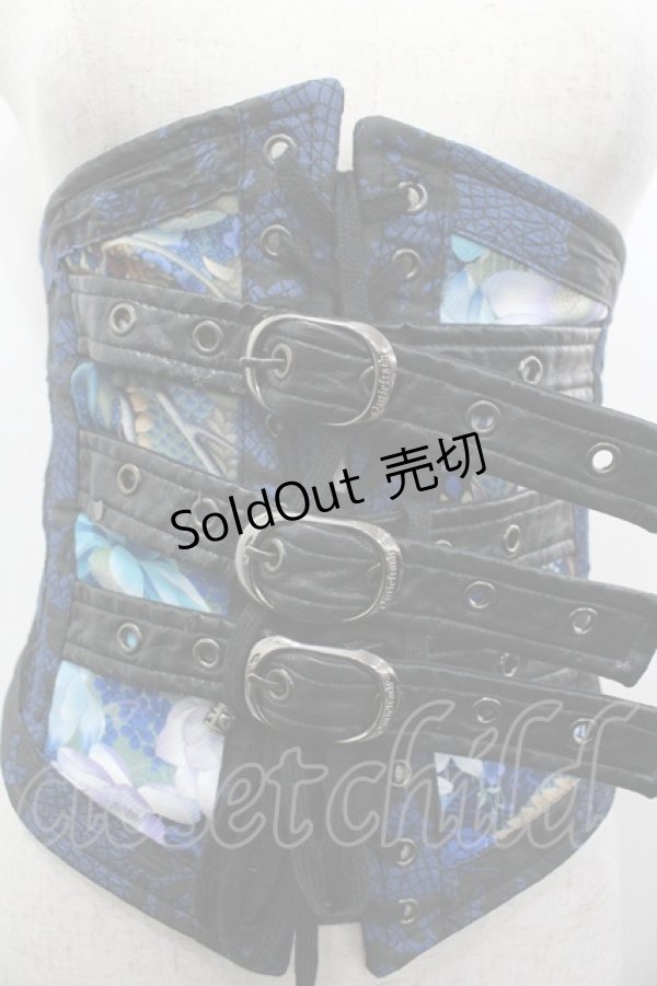 画像3: Qutie Frash / 3連ベルト和柄コルセット  青Ｘ黒 I-26-03-14-102-QU-TO-SA-ZI (3)