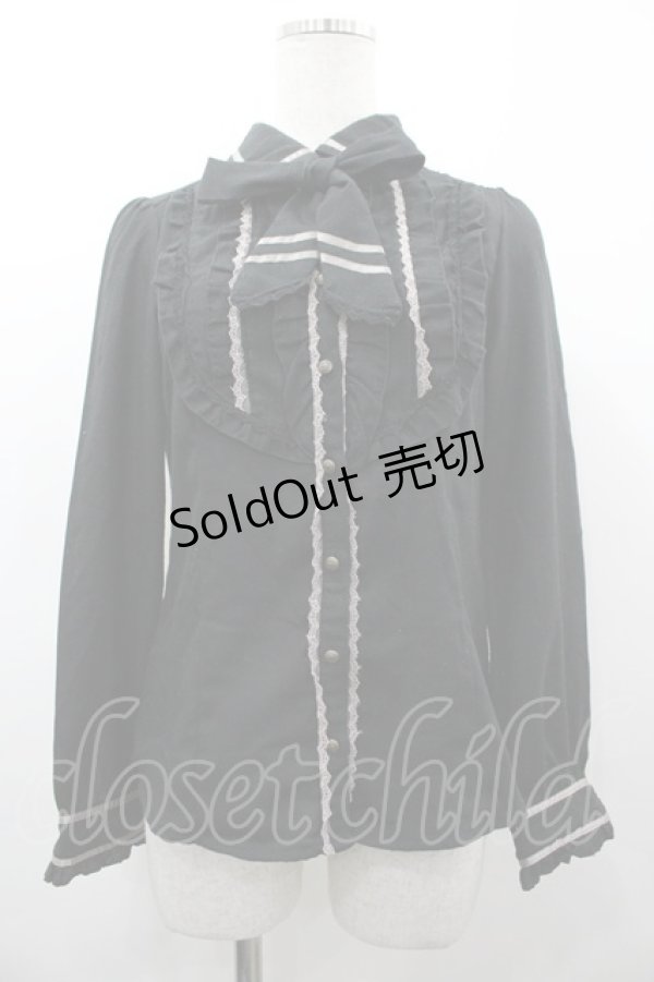 画像1: axes femme / フロントフリル長袖ブラウス M 黒 I-26-03-14-011-AX-BL-TE-ZI (1)