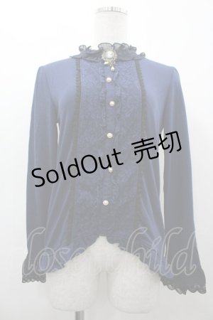 画像: axes femme / ブローチ付ブラウス風プルオーバー M ネイビー I-26-03-14-013-AX-TO-TE-ZI