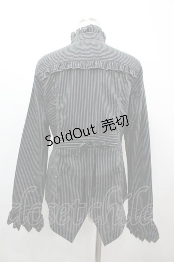 画像2: ALGONQUINS / ジャボ付きスタンドカラーストライプブラウス 1 黒×白 I-26-03-14-020-AL-BL-TE-ZI (2)