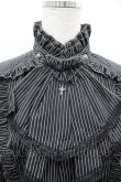 画像3: ALGONQUINS / ジャボ付きスタンドカラーストライプブラウス 1 黒×白 I-26-03-14-020-AL-BL-TE-ZI (3)