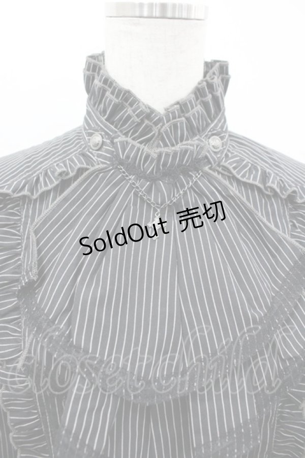 画像3: ALGONQUINS / ジャボ付きスタンドカラーストライプブラウス 1 黒×白 I-26-03-14-020-AL-BL-TE-ZI (3)