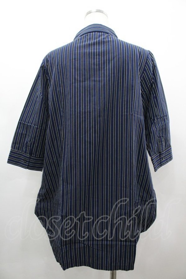 画像2: Deorart / ストライプロングシャツ M ブルー×黒 I-26-03-14-022-PU-BL-TE-ZI (2)